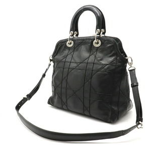 Dior Handbag Black Leather Christian  2WAY Cannage Granville